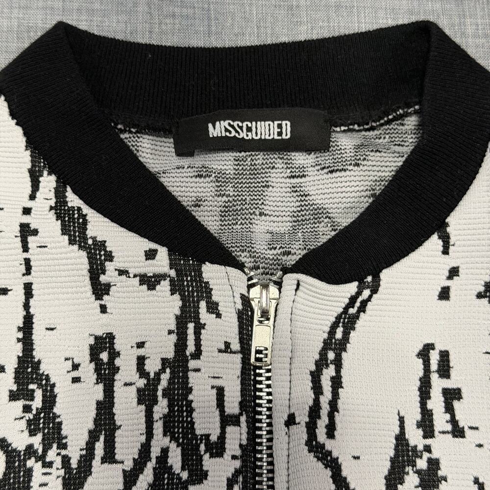 Missguided Womens Black White Abstract Print Bomber Jacket Full Zip L/XL - Picture 2 of 8